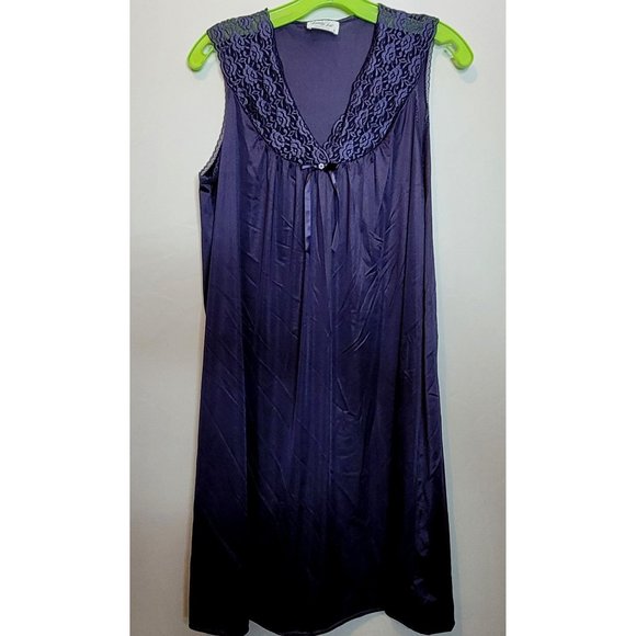 MCM Vanity Fair Nylon Night Gown Chemise Navy Blue Sleeveless Size Small 60s - Picture 1 of 10